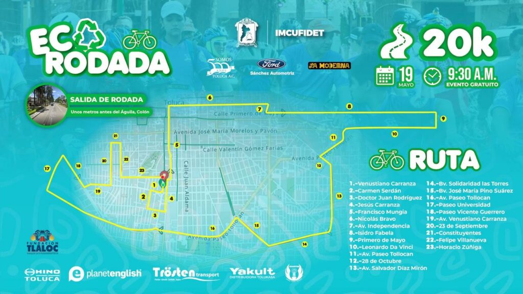 Vamos por una Toluca más verde; participa en la Ecorodada este 19 de mayo