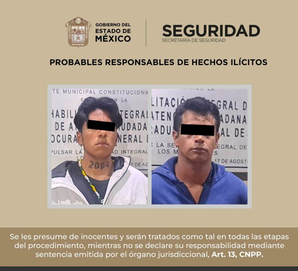 Posibles miembros del cártel de Sinaloa son detenidos en Edoméx con armas