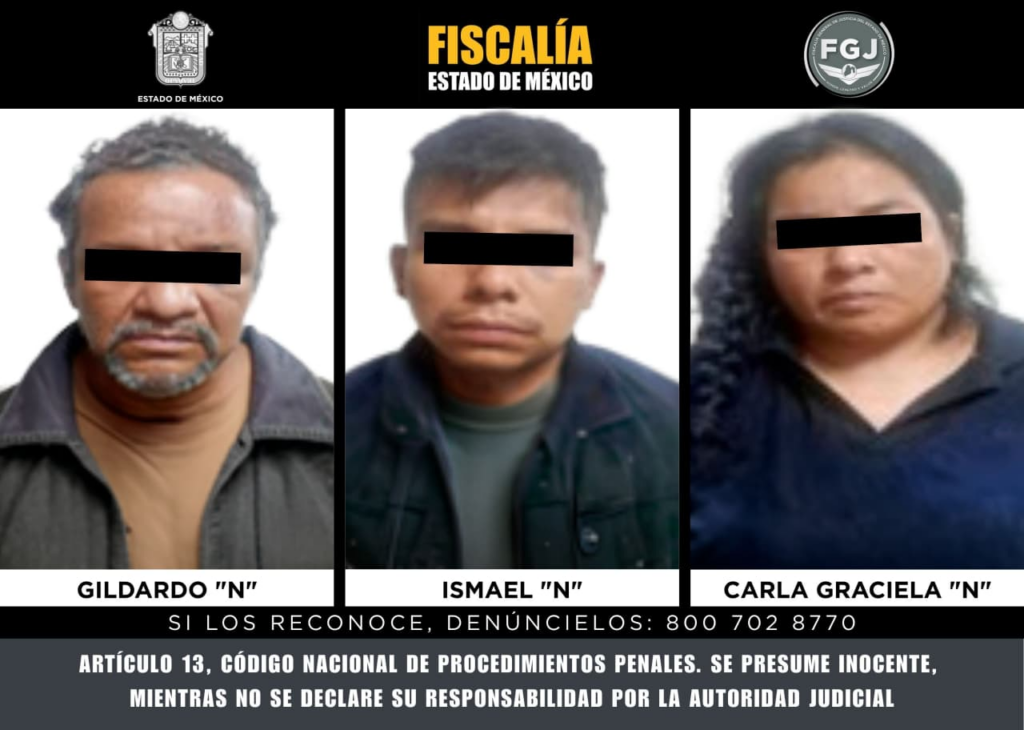 Aprehende la FGJEM a una mujer y a dos hombres presuntos miembros del CJNG, por ejecutar a dos personas en Zumpango