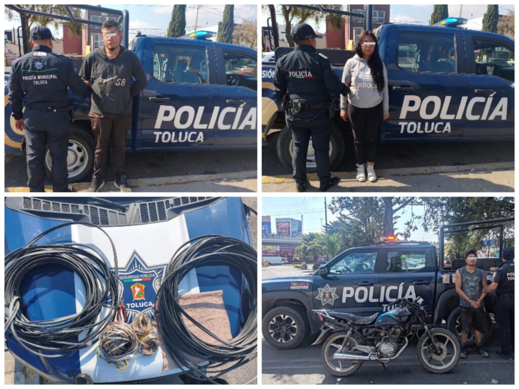 Aseguran moto con reporte de robo y detienen a dos por robo de cable en Toluca