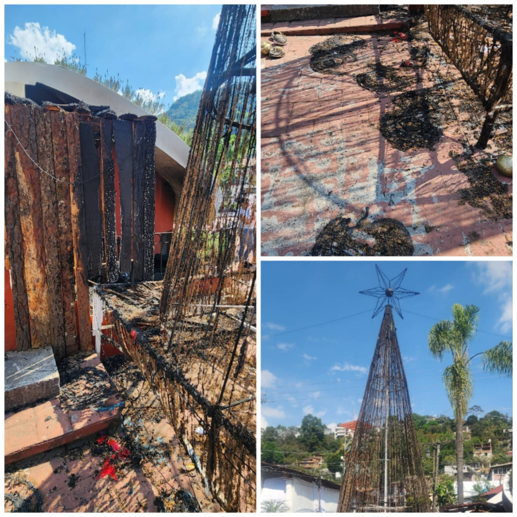 Amanece quemado árbol navideño en Temascaltepec