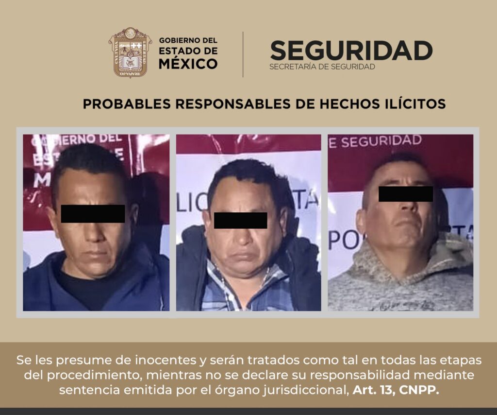 Detienen a tres hombres por presunto delito de robo con violencia a negocio