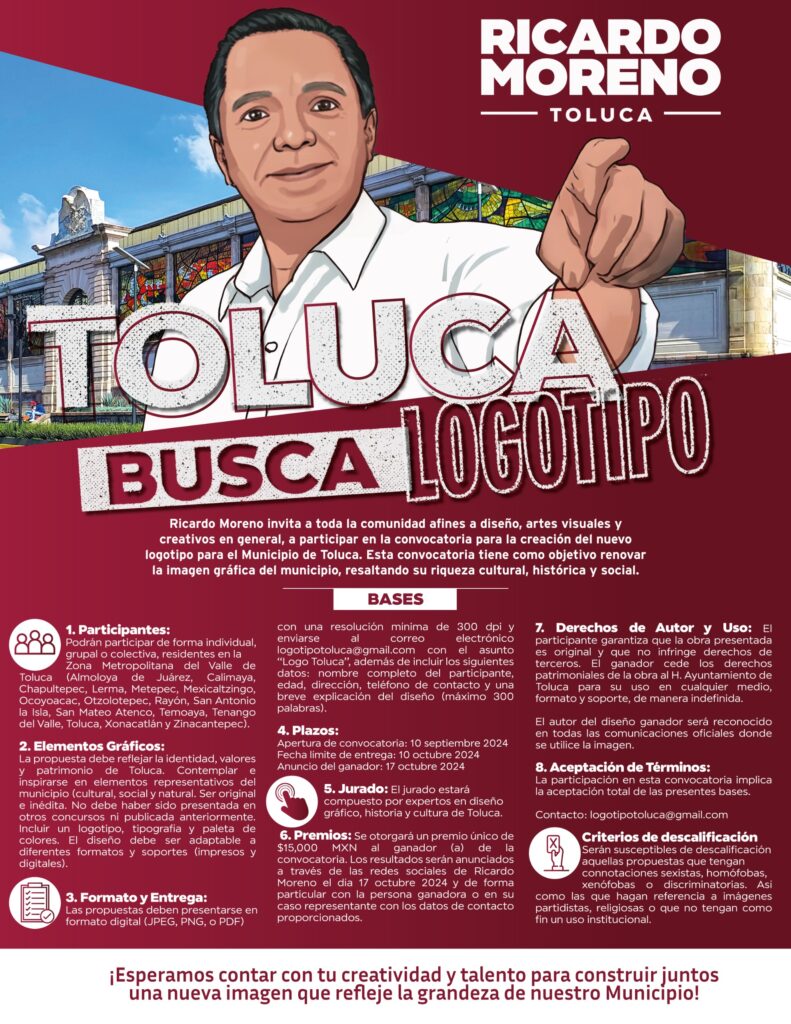 Lanza alcalde electo Ricardo Moreno  convocatoria para diseño del próximo logotipo del Ayuntamiento de Toluca