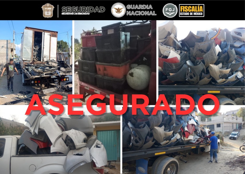 FGJEM recupera más de 30 toneladas de autopartes en predio ubicado en el municipio de Chimalhuacán