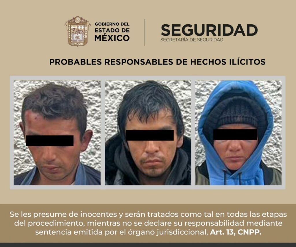 Detienen a tres en Ocoyoacac con motocicleta robada y presuntas drogas
