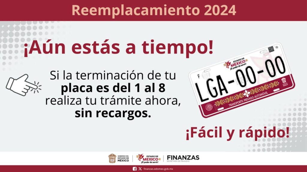 Finaliza este 31 de diciembre el programa de Reemplacamiento Edoméx 2024
