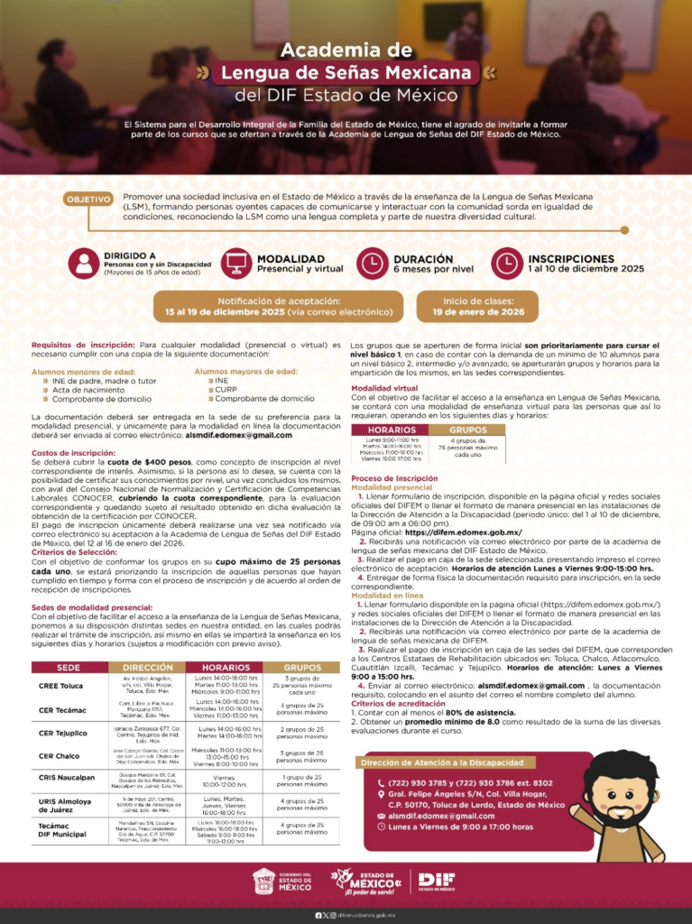 ¿Te interesa aprender Lengua de Señas Mexicana? Inscríbete a los cursos, aquí las bases
