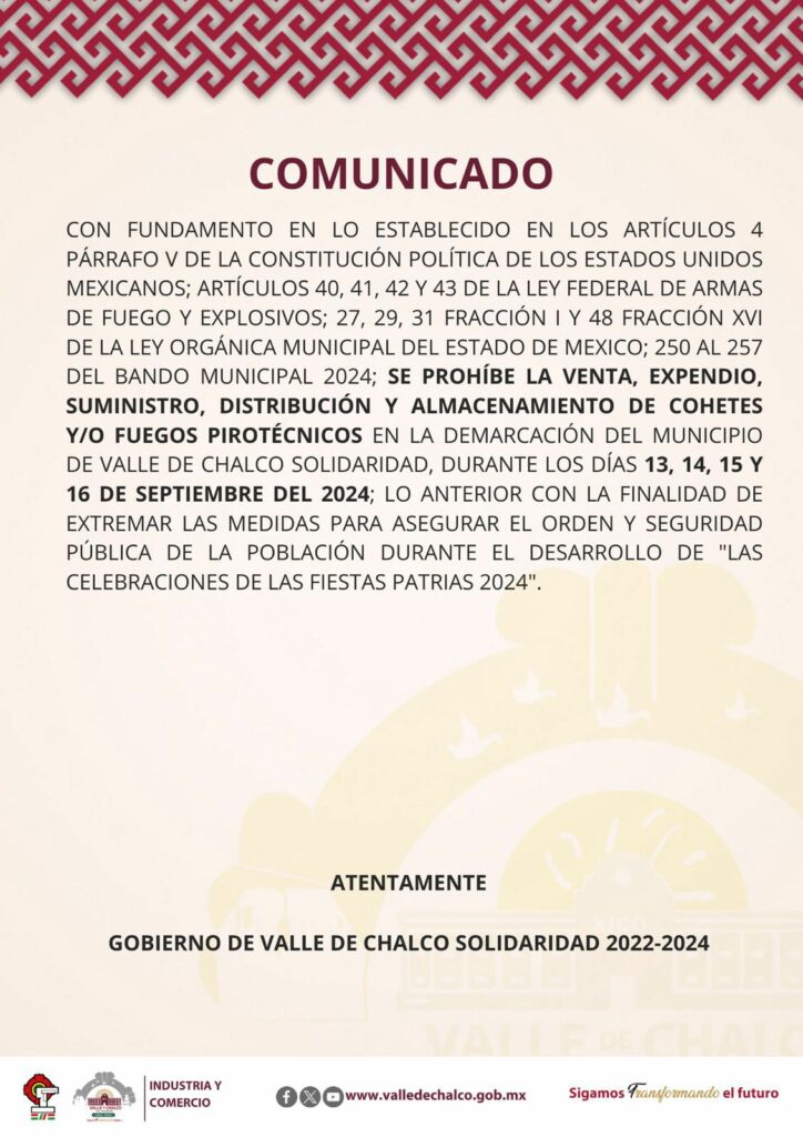 Prohíbe Valle de Chalco venta de pirotecnia