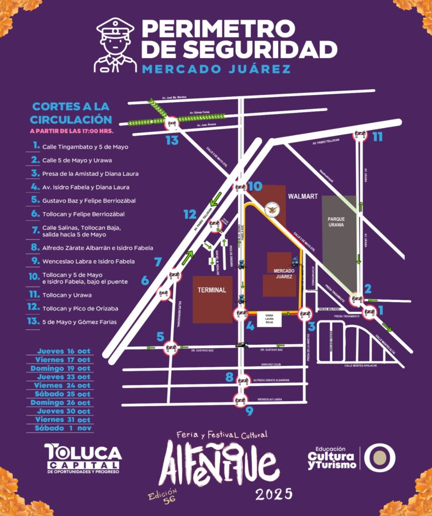 Anuncian cierres viales por conciertos del Alfeñique en el Mercado Juárez