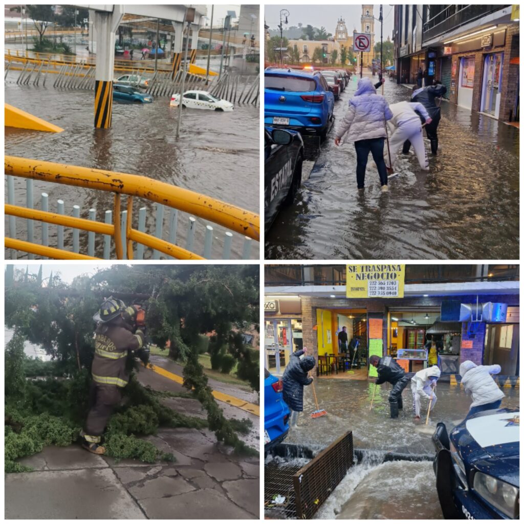 Fuerte lluvia provoca accidentes e inundaciones en Toluca