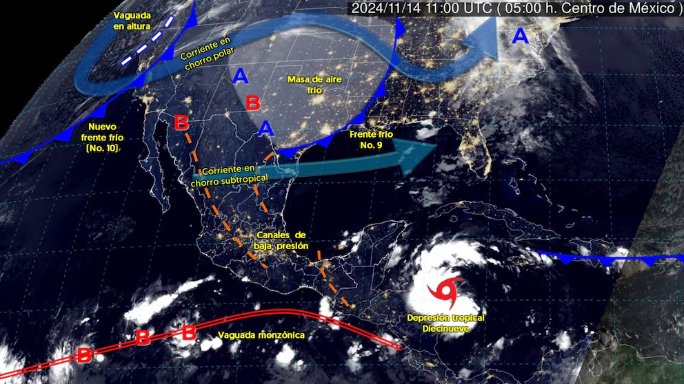 Dos frente fríos y depresión tropical afectan a México