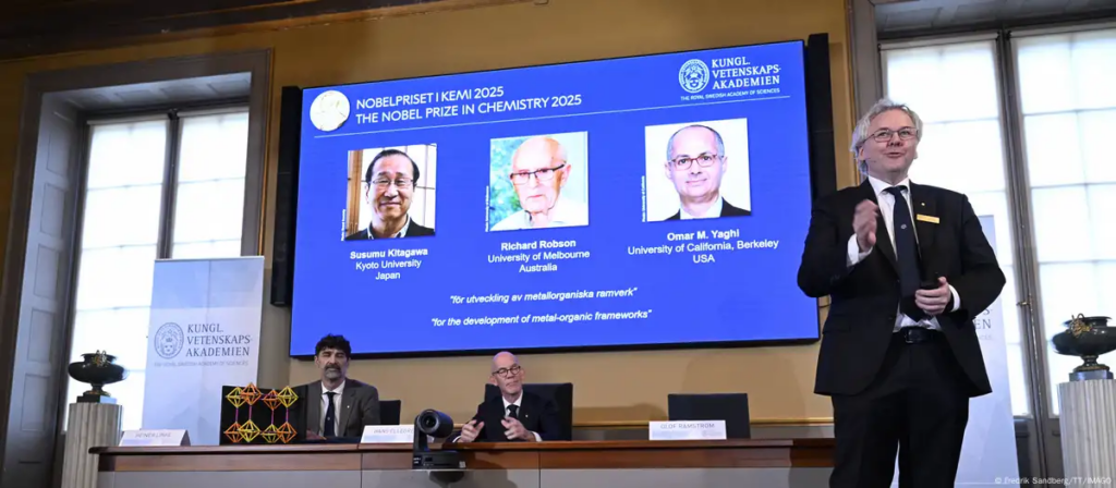 Son tres científicos los galardonados con el Premio Nobel de Química 2025