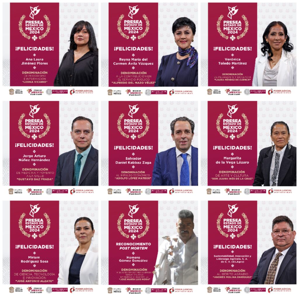 Reciben mexiquenses destacados Presea Estado de México 2024