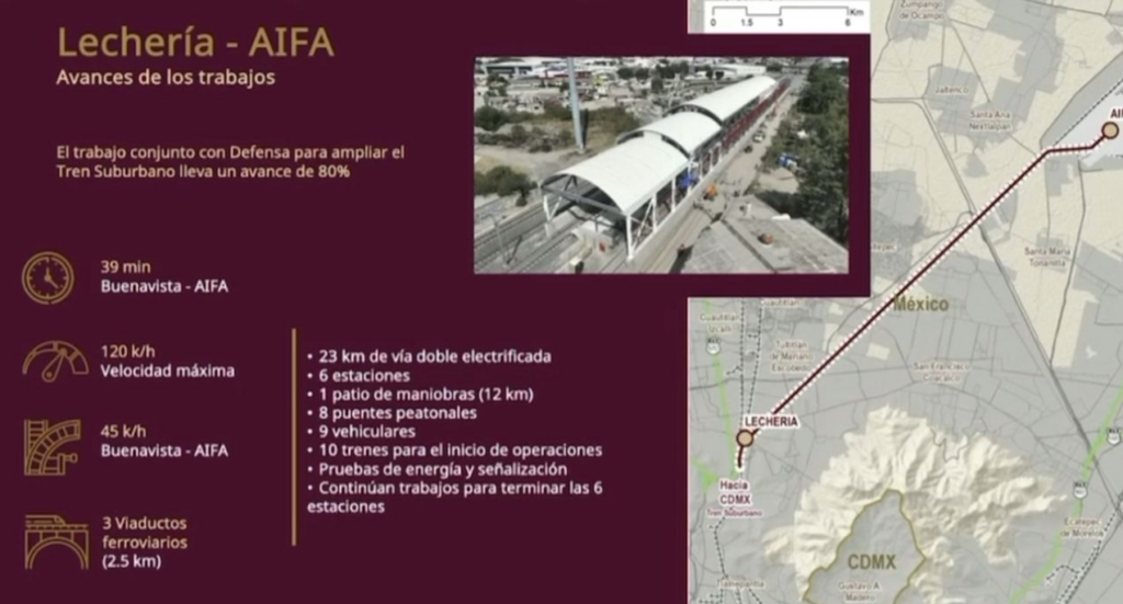 Reportan 80% de avance de obras del Tren Suburbano Lechería–AIFA