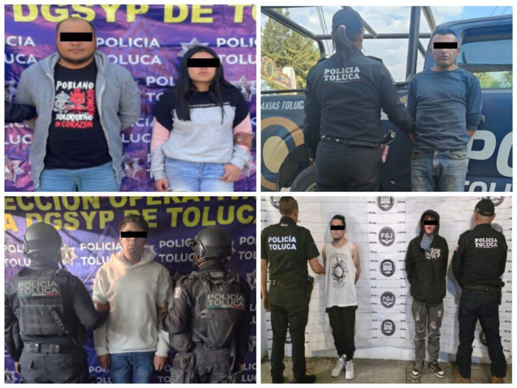 Detiene a siete sujetos en Toluca con motos robadas; policía municipal asegura 42 bolsitas con marihuana