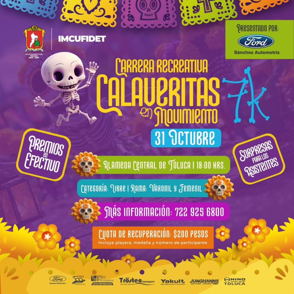 Invita Toluca a la carrera «Calaveritas en Movimiento 7K»