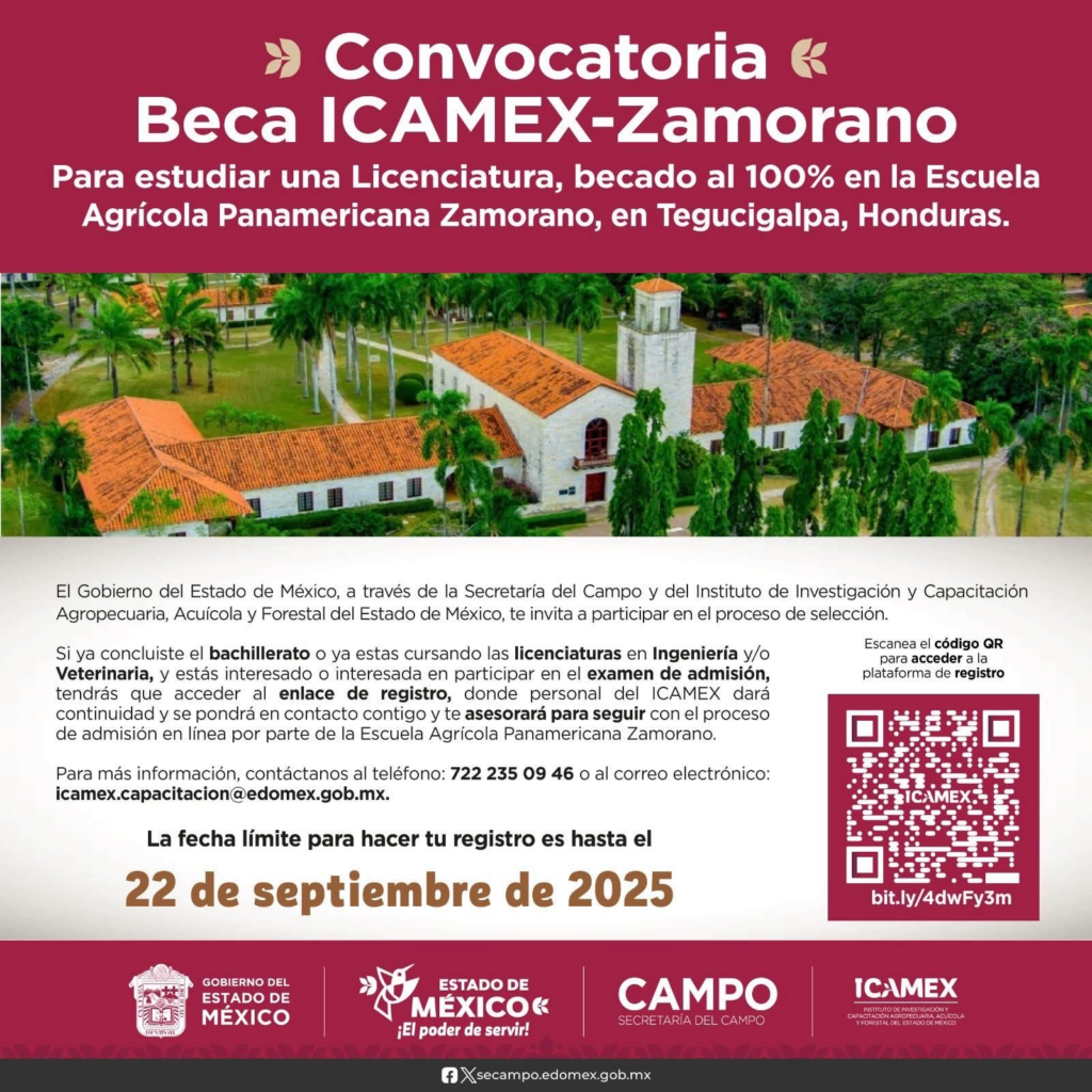 Postúlate ya: beca 100% del Gobierno del Edoméx para ingeniería agrícola en Honduras