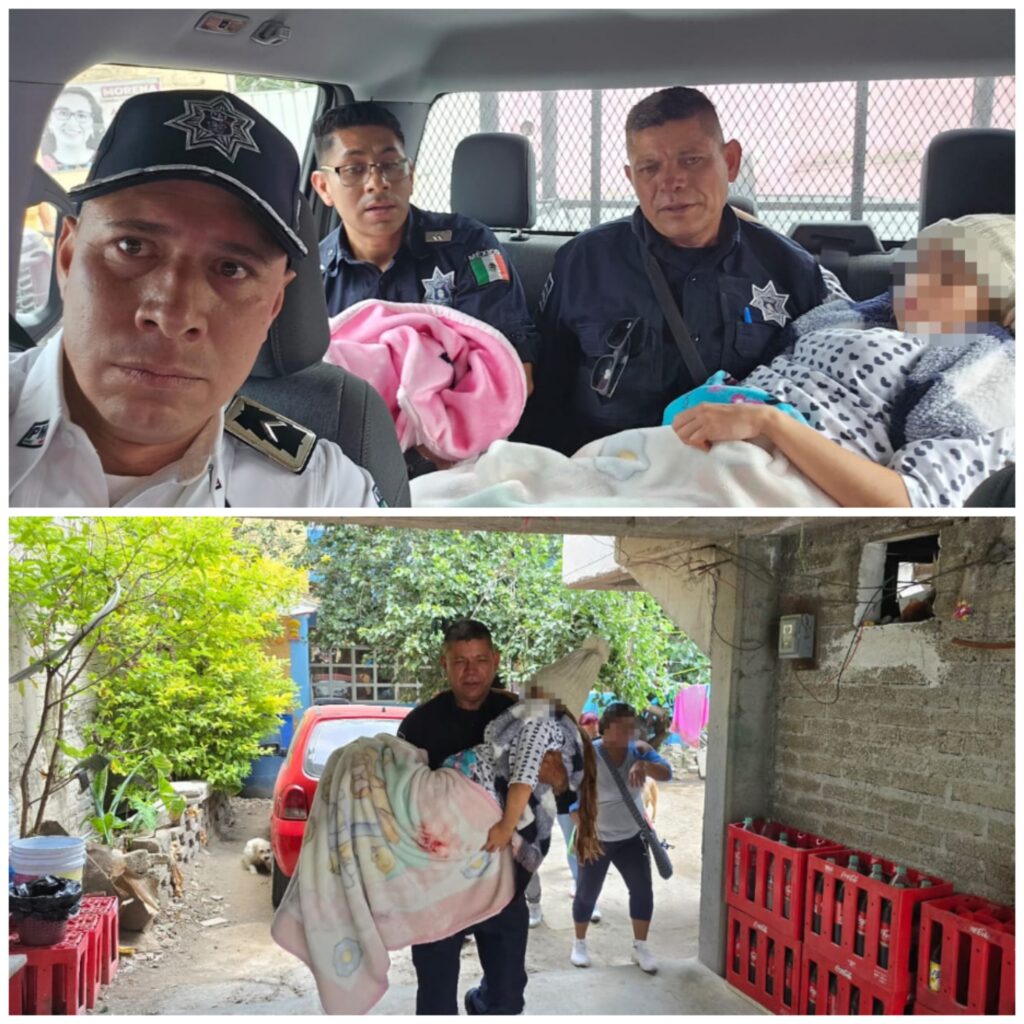 Policías de Ecatepec trasladan a hospital a madre y bebé recién nacido; no llegó ambulancia y dió a luz en su casa