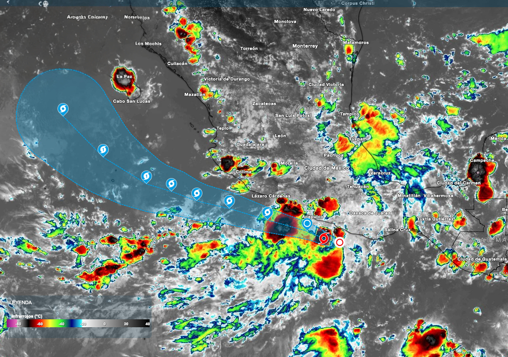 La Depresión Tropical Trece-E en el Pacífico, se localiza a pocos kilómetros de las costas de México