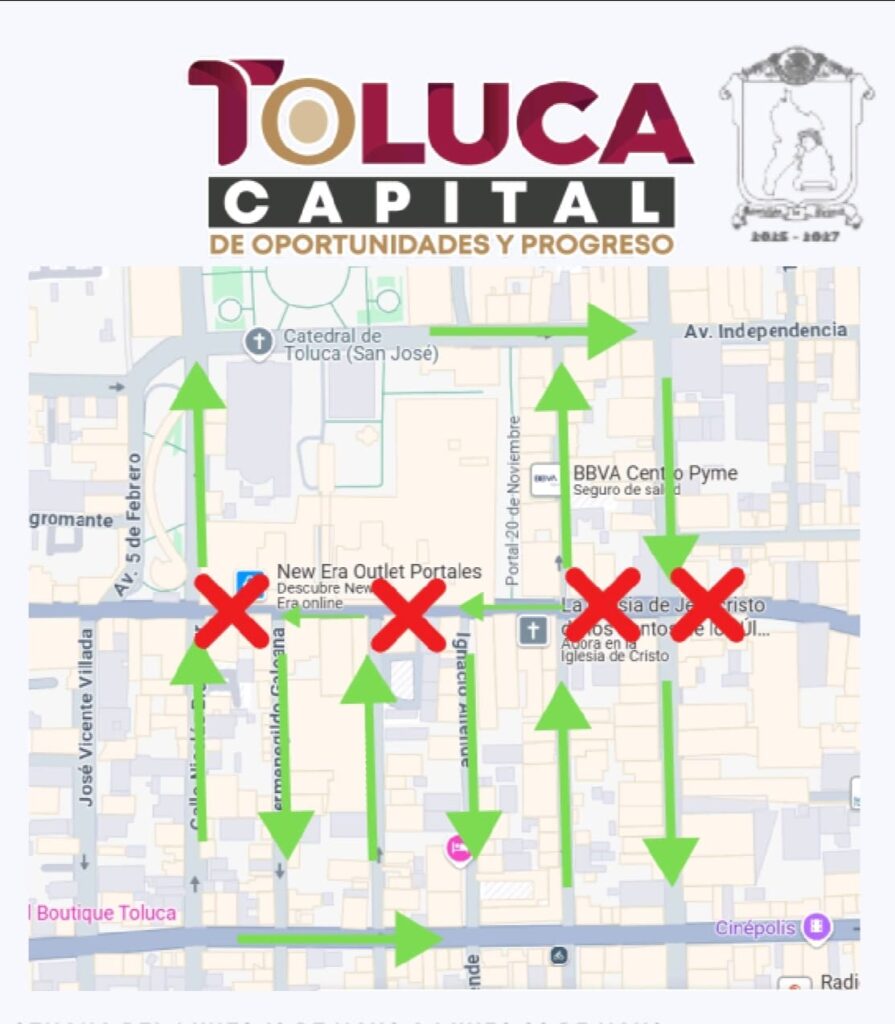Anuncian cierre temporal de la avenida Hidalgo en Toluca por instalación de cruces inteligentes