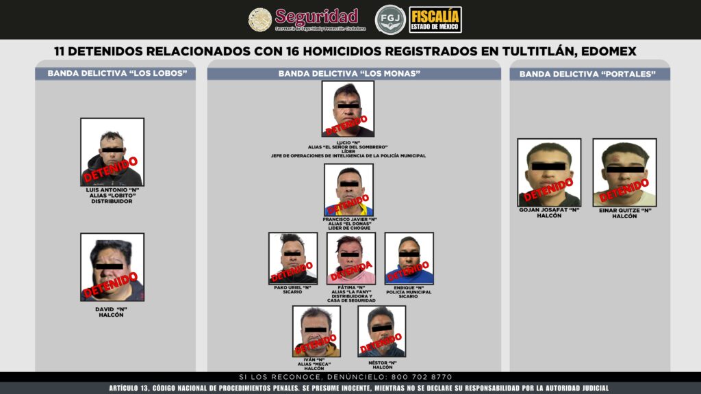 Detienen a 11 presuntos responsables de 16 homicidios en Edomex