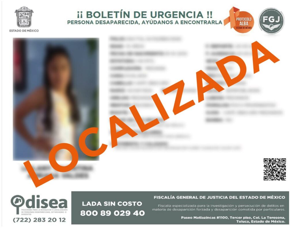 Menor de 10 años reportada como desaparecida en Lerma es encontrada en Nezahualcóyotl