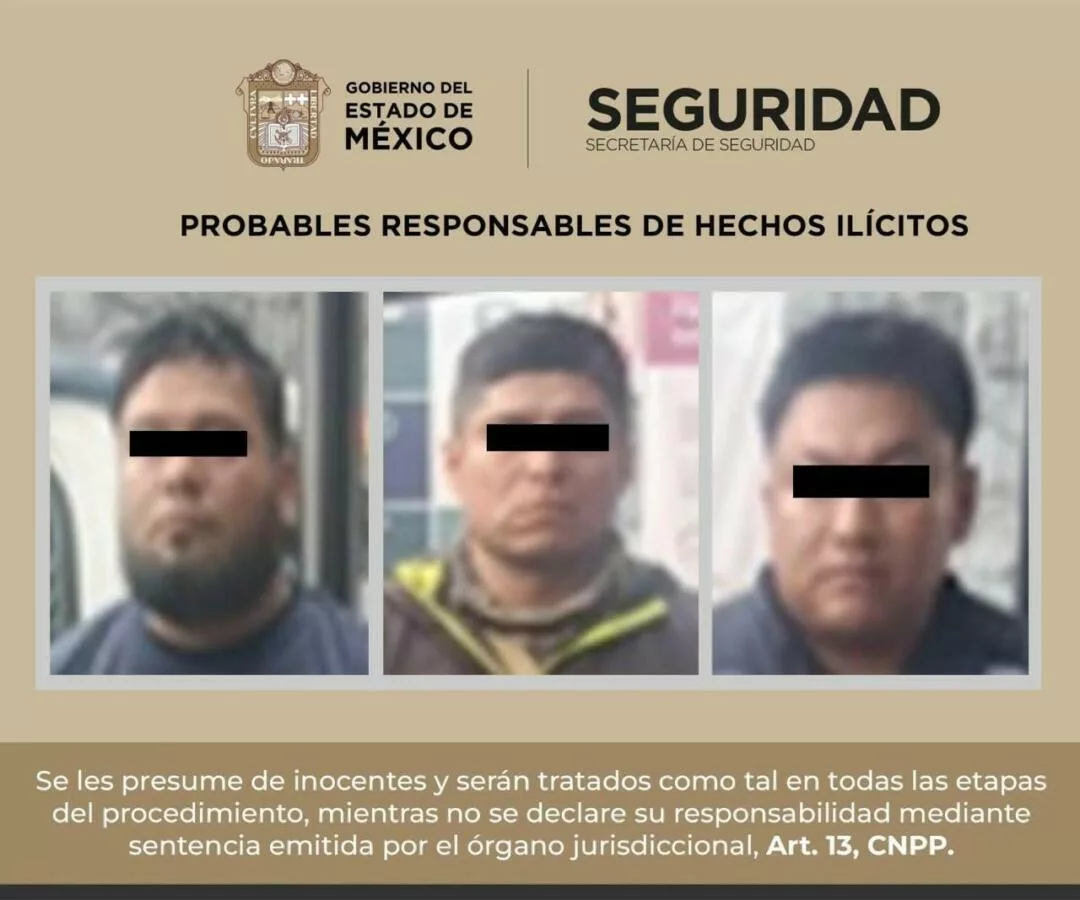 Detienen a tres implicados en los delitos de portación de arma de fuego y posesión de hidrocarburo en Villa del Carbón