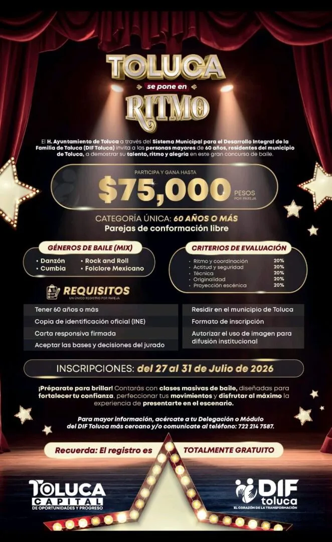 ¿Eres adulto mayor y te gusta bailar? Gana hasta 75 mil pesos en este concurso en Toluca