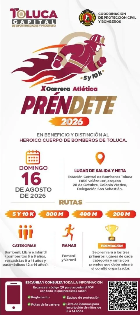 Bomberos correrán con más de 20 kg de equipo en Préndete 2026