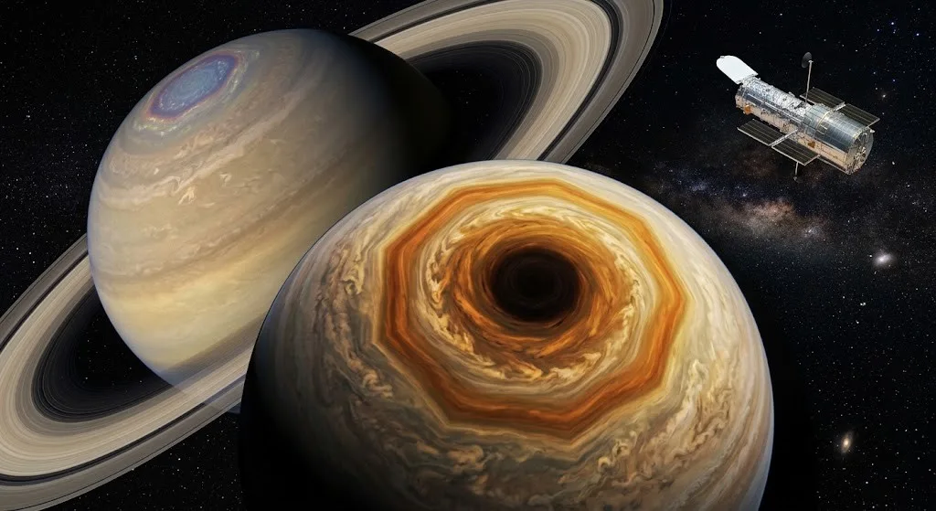 Hubble revela un gigantesco “decágono” en el polo sur de Saturno