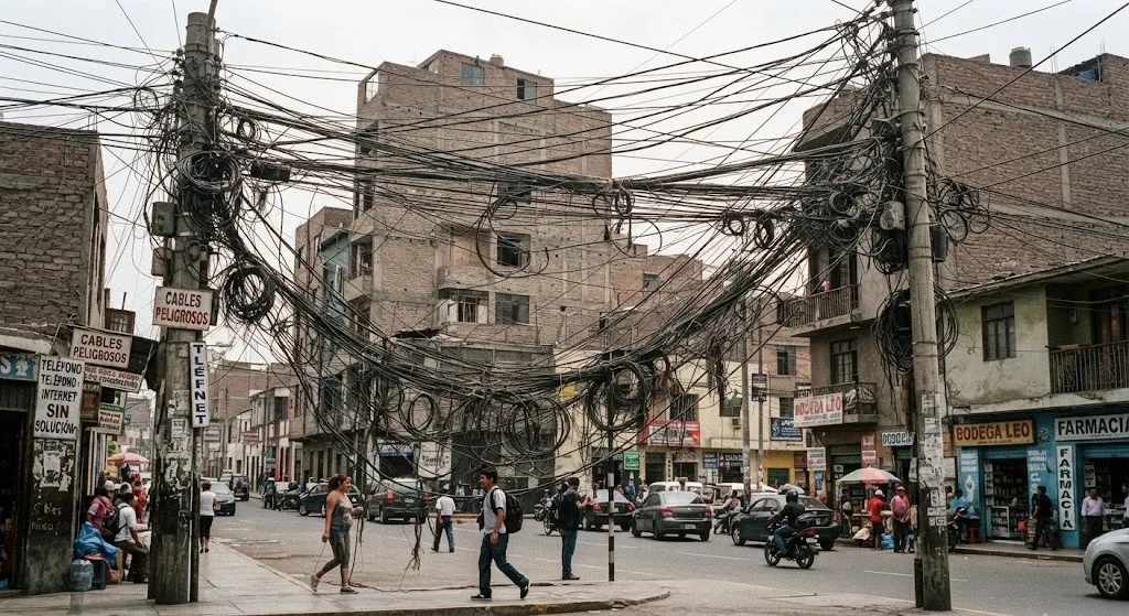 Telarañas de cables: un riesgo que crece en las calles y sigue sin solución