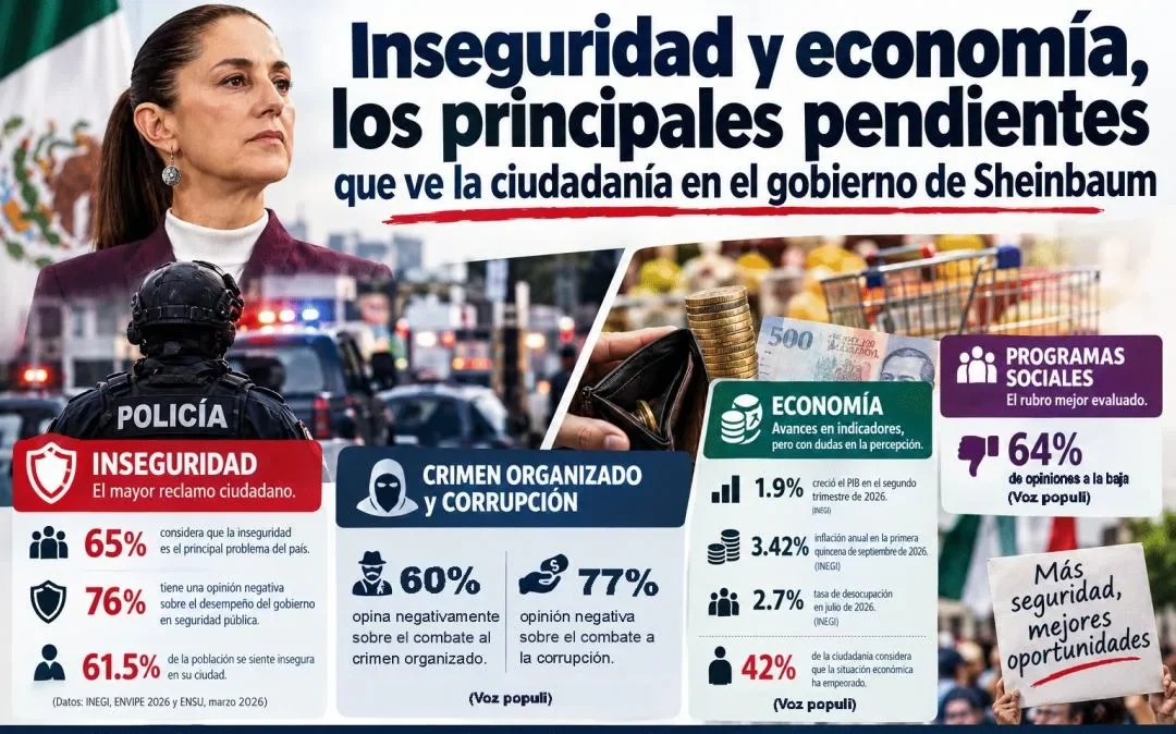 Inseguridad y economía, los principales pendientes que ve la ciudadanía en el gobierno de Sheinbaum